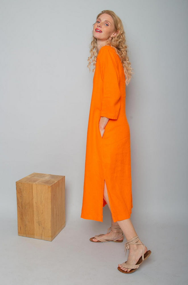 Emily Kleed Lang Linnen Oranje