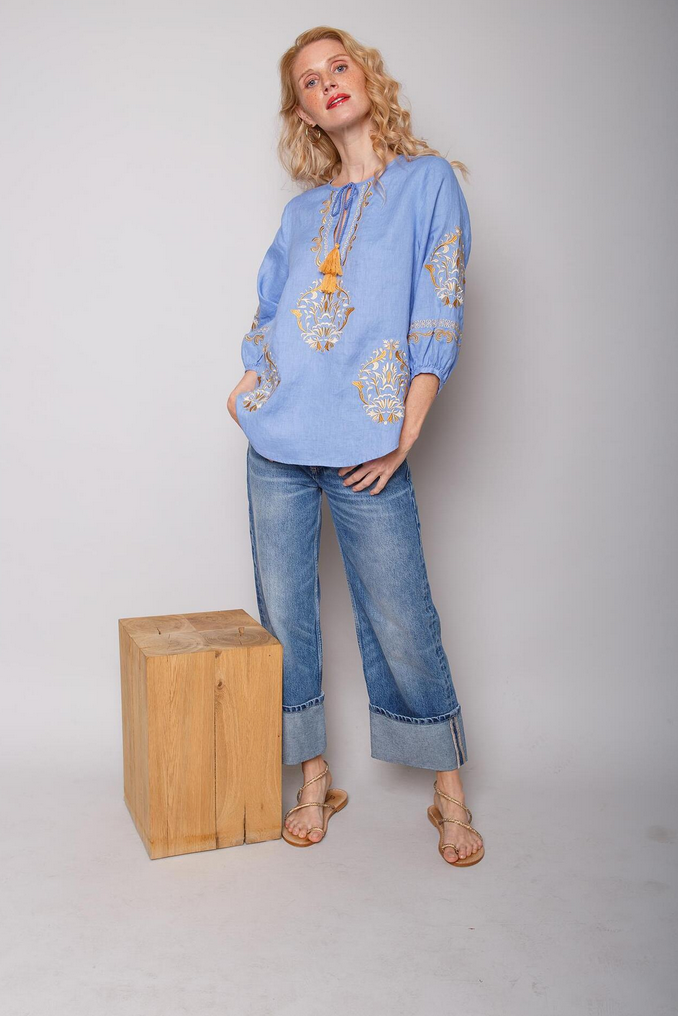 Emily Blouse Linnen Blauw