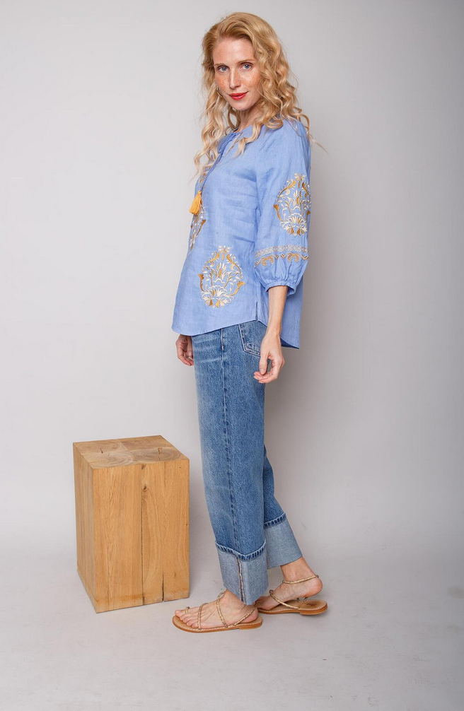 Emily Blouse Linnen Blauw