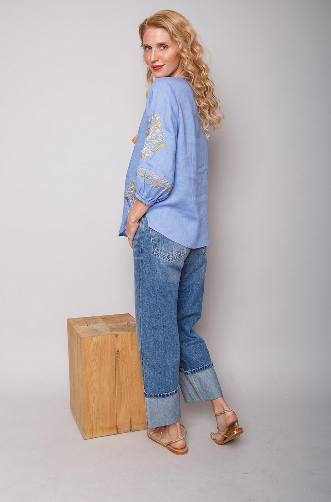 Emily Blouse Linnen Blauw
