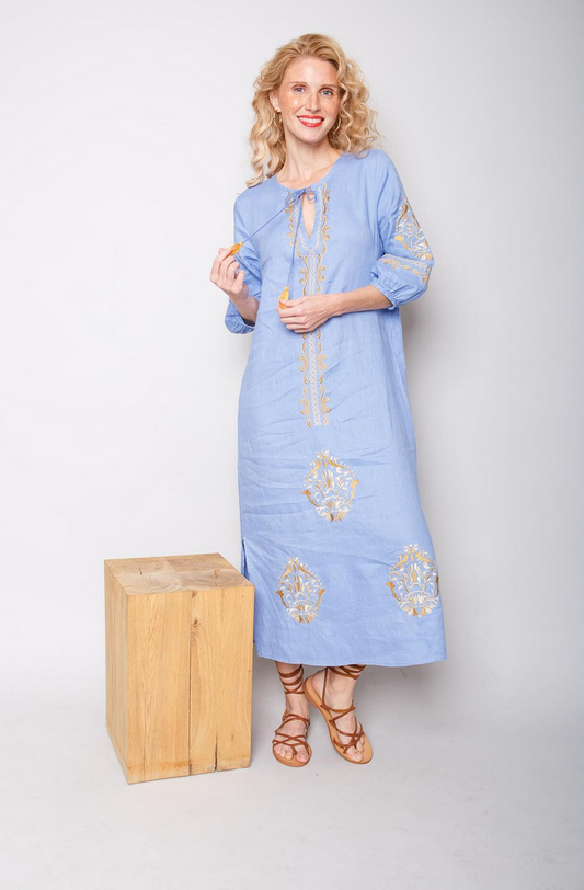 Emily Kleed Lang Linnen Blauw