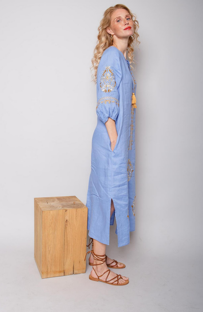 Emily Kleed Lang Linnen Blauw