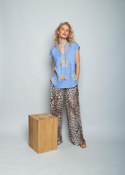 Emily Top Linnen Blauw