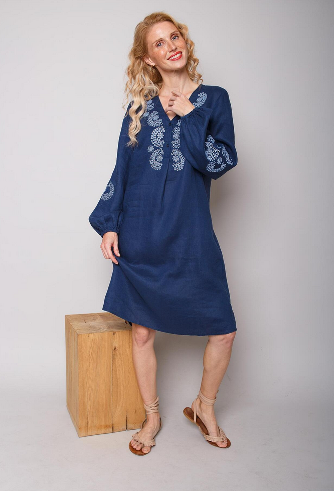 Emily Kleed Linnen Blauw