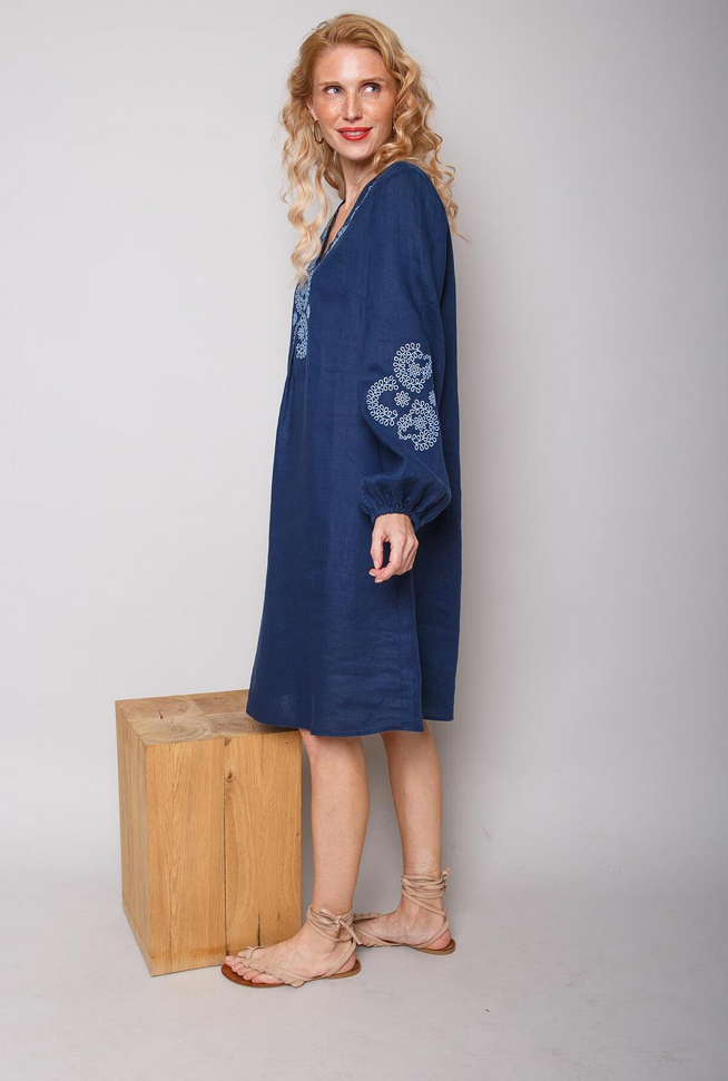 Emily Kleed Linnen Blauw