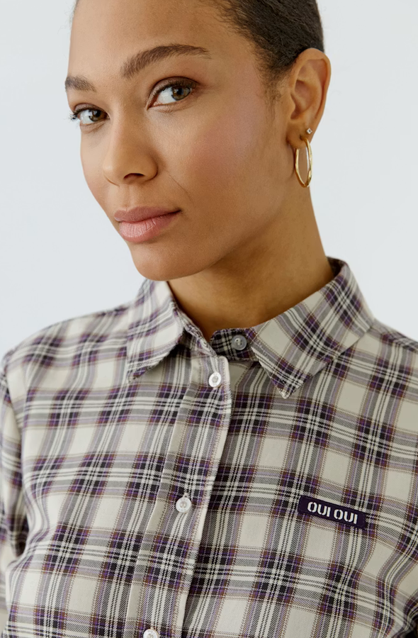 Oui Blouse Ruit Beige/Paars