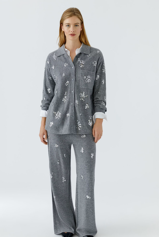 Oui Cardigan Grijs Glitter