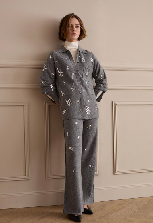 Oui Pantalon Grijs Glitter