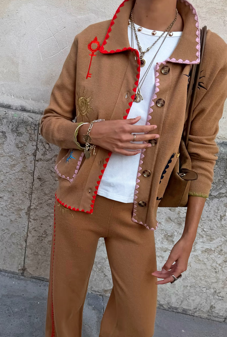 NFD Cardigan Print/Camel