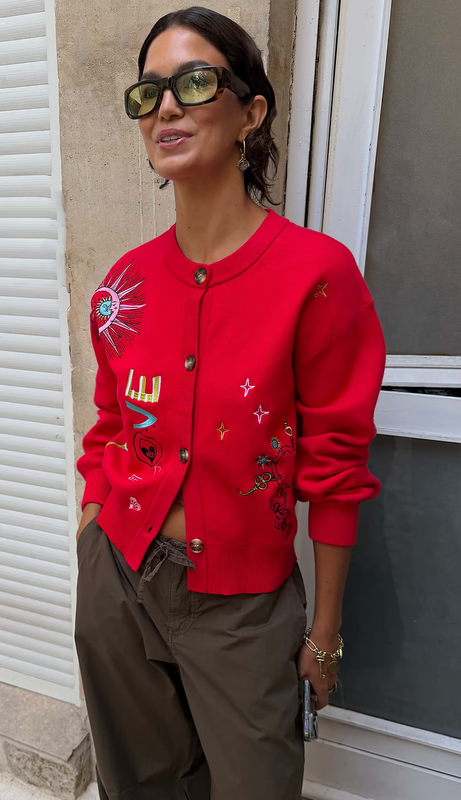 NFD Cardigan Print/Rood