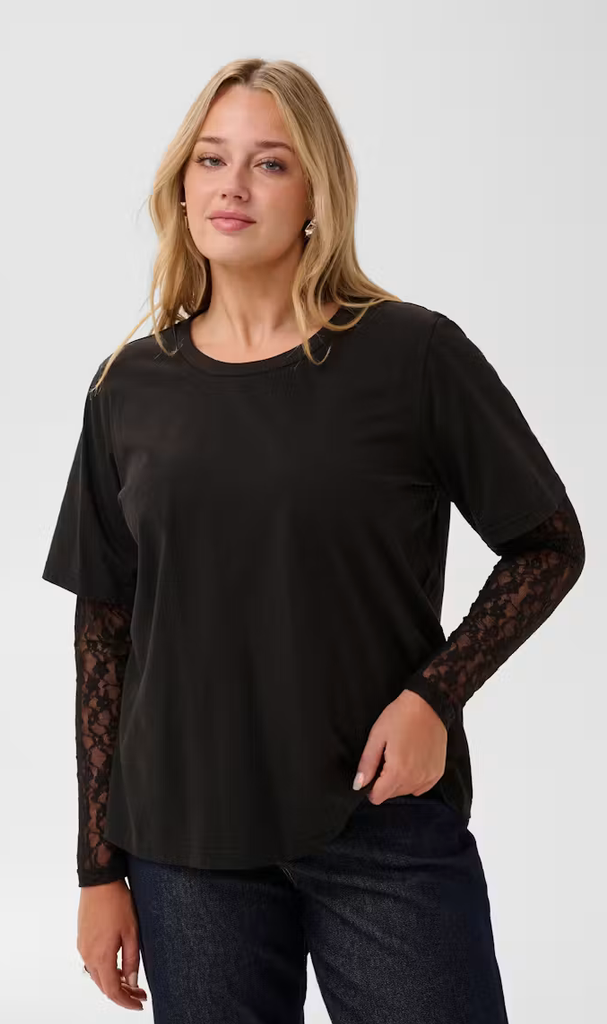 Kaffe Curve Tshirt Kant Zwart