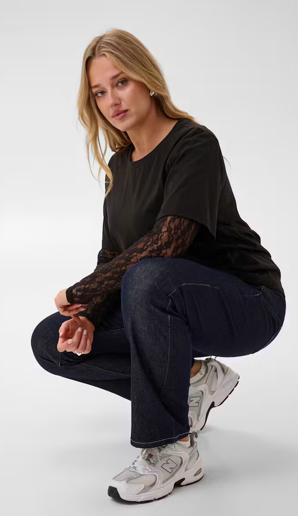Kaffe Curve Tshirt Kant Zwart